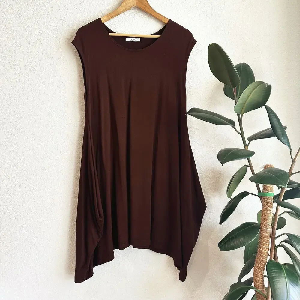 Bryn Walker Zia Rayon Tunic Dress Medium Brown Oversized Lagenlook Minimalist - Picture 2 of 10